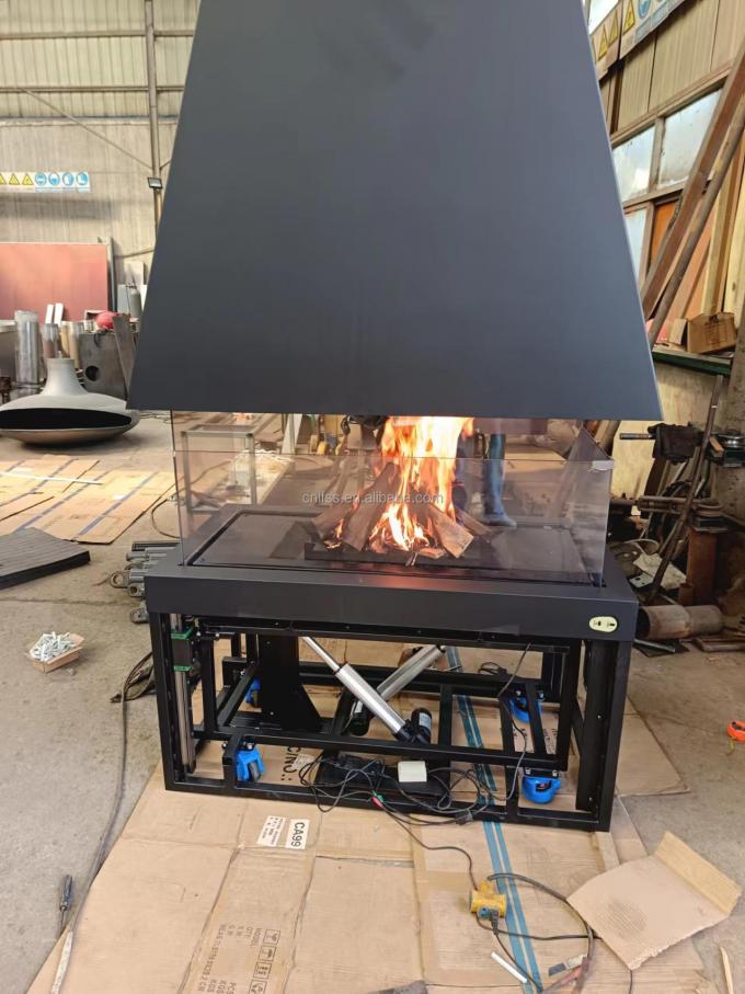 สไตล์ โต๊ะคาร์บอนสแตนเลส ระบบควบคุมไกล กระจก ศิลปะ ไฟไหม้ เฉพาะยุโรปพรีเมียม สีดํา 4